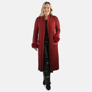 NWT Max Sport Garnet Luxury Designer Faux Fur Trim Duster with Pockets Women’s M